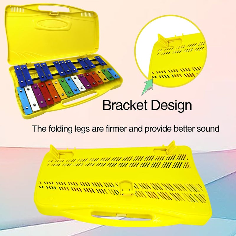BIGBILLION Xylophone for Kids 25 Notes Glockenspiel Metal Percussion Instrument with Case Two Safe Mallets, Perfectly Tuned Musical Instrument Toddlers Adult Music Teaching, Gifts(Yellow) - Image 3